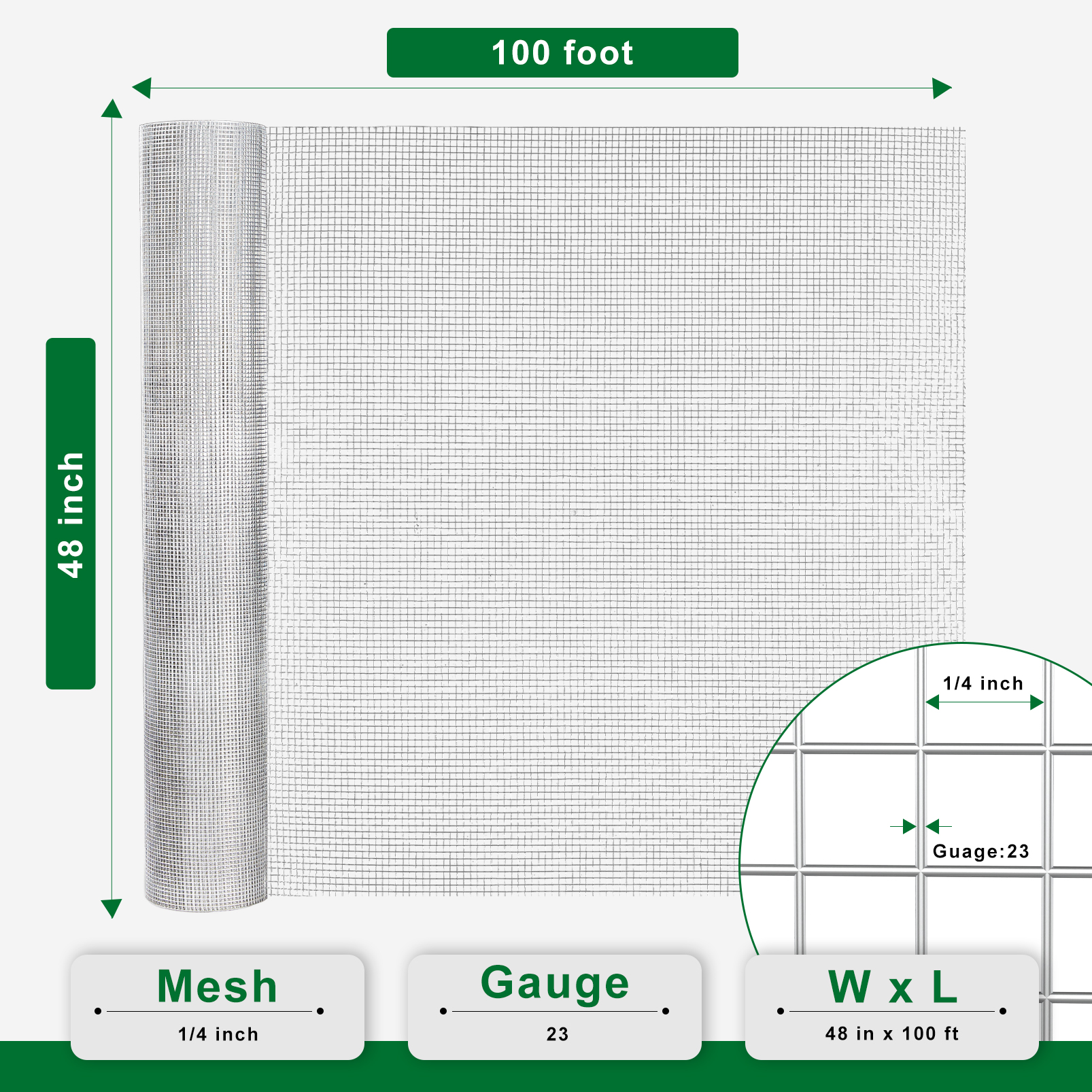 MeshFort Hardware Cloth 1/4 Inch 48 x 100 Ft 23-Ga