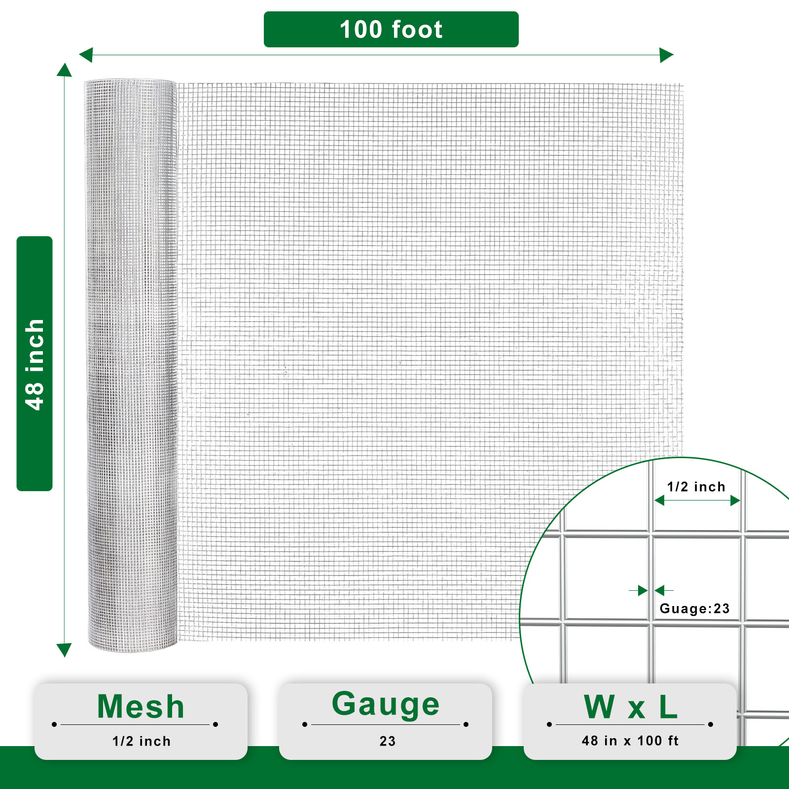 MeshFort Hardware Cloth 1/2 Inch 48 x 100 ft 19 Ho